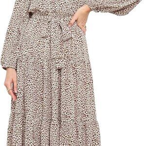 Womens Spring Long Sleeve Wrap V Neck Ruffle Floral Maxi Dress Casual Tie Waist